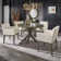 Carrazco Weathered Wood Finish Table With Cross Base Dining Set - 48" Table With Beige Linen, Track Arm Chairs, 7-Piece