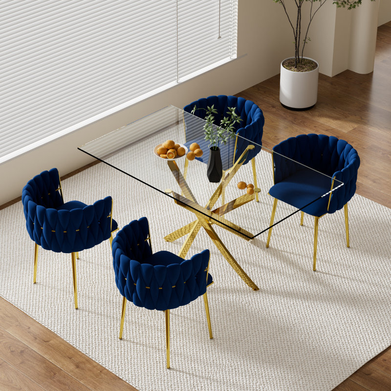 Ensemble de salle à manger Ashveen, Bleu, Doré, H 29,5 po x L 63 po x l 31,5 po