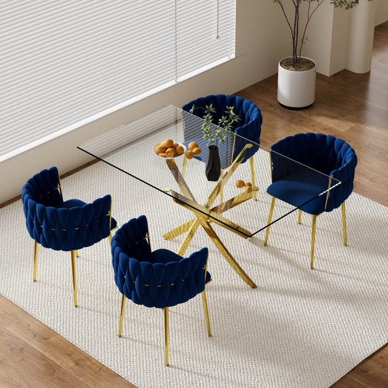 Ensemble de salle à manger Ashveen, H 29,5 po x L 63 po x l 31,5 po, Bleu, Doré