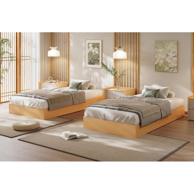 Structure de lit plateforme en bois sans tête de lit, support de lattes de bois sans sommier, assemblage minimaliste facile