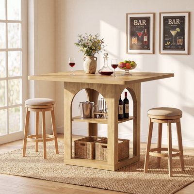 Table de bar carrée 47,2 pouces avec tablettes de rangement, table de pub à hauteur de comptoir pour la cuisine