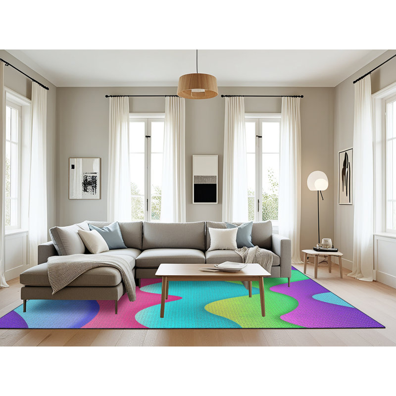 Fabriqué à la machine à partir de laine et de polyester Multicolore Tapis décoratif, Rectangle 8 pi x 10 pi