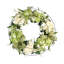 28" Grapevine Wreath With White And Green Hydrangea, Cream Heather And Wild Spray With Bows