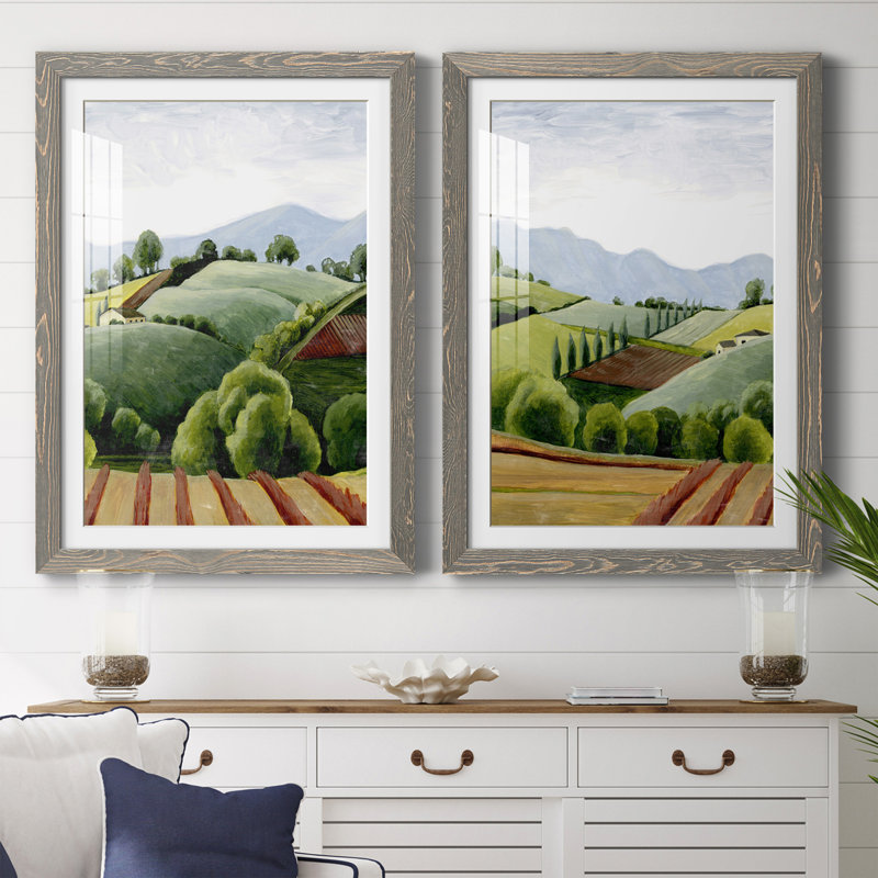 Tuscan Valley S croquis I encadré mat - prêt à accrocher, H 20 po x l 34 po x P 1,5 po, Cadre gris
