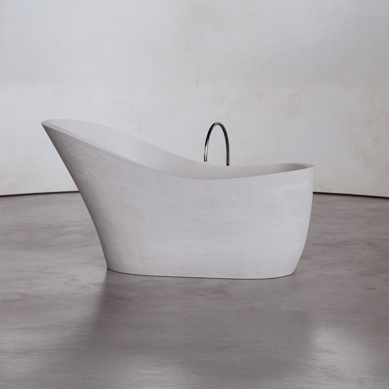 67.3" x 29.7" Freestanding Soaking Cement Bathtub, White 
