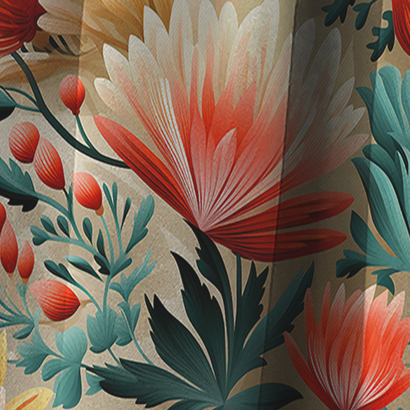 Coral Crests Tropical Pattern III - Floral Curtain - Blackout Floral Curtain - 1 Panels, 52" W x 84" L