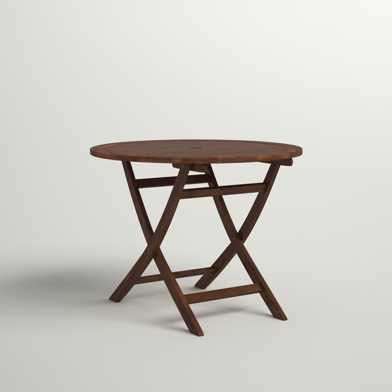 Ponce Round Acacia Folding Outdoor Dining Table With Umbrella Hole , 38'' in. W 38'' in. D