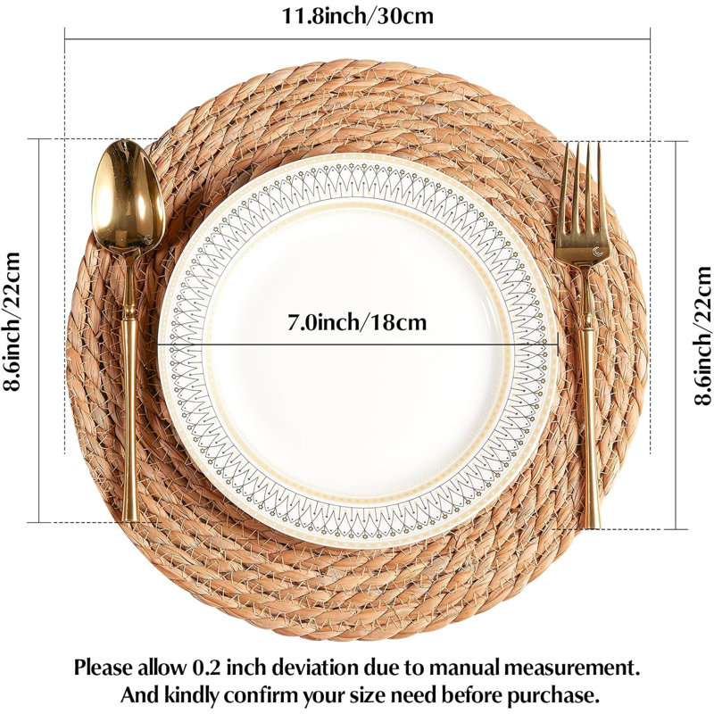 Ensemble de 10 napperons ronds tissés en rotin bohème, tapis de table en jacinthe d'eau naturelle tissés à la main pour la salle à manger, le décor champêtre rustique, la maison et le mariage