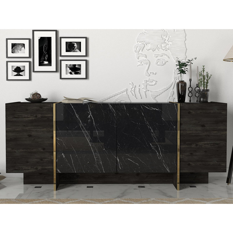 Modern Console Table with Numerous Shelves, Black & Gold, 70.9 x 29.7 x 18.4 inches | 100% Melamine Coated Particle Board, Thickness: 0.7 inches | Stylish & Functional Storage Solution for Living Room or Entryway