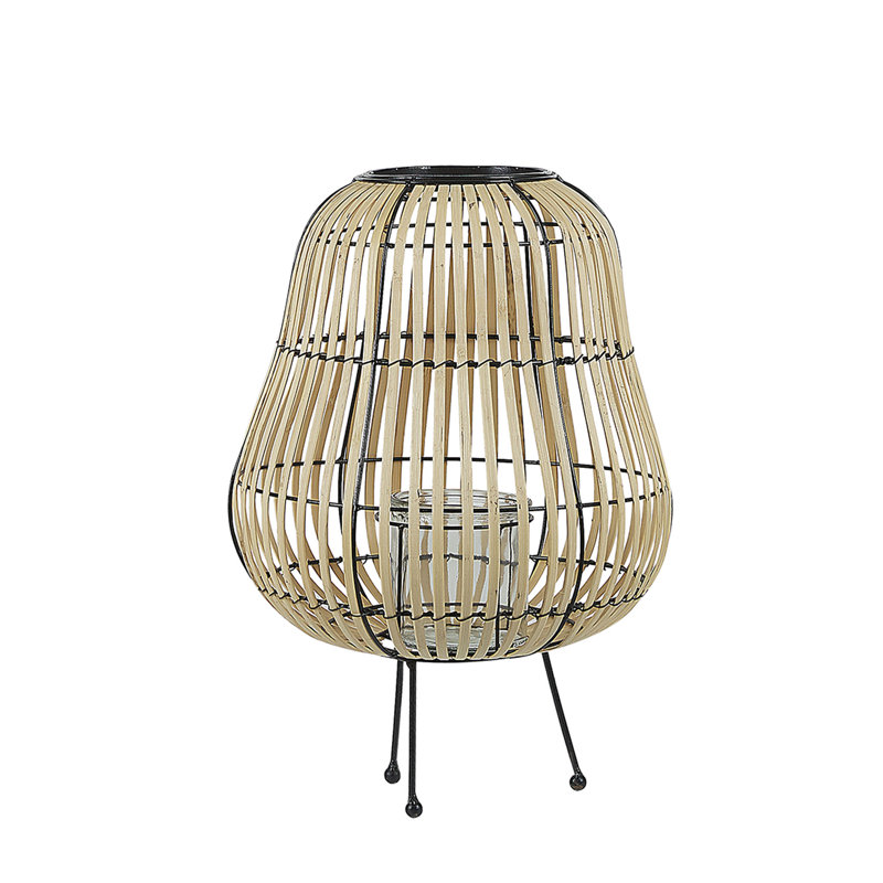 Solid Wood Tabletop Lantern, Light Brown