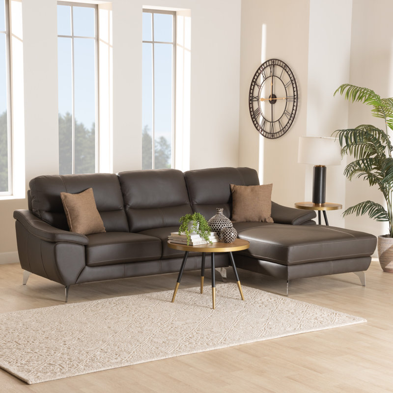 Canapé modulaire faisant face à la droite de 102 po de largeur en cuir véritable Hayzlee, Cuir véritable brun