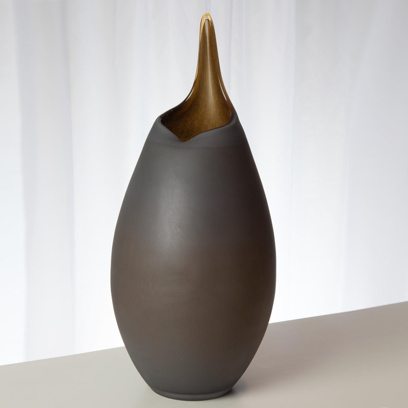 Frosted Vase w/Amber Casing, 22" H x 9.5" W x 9.5" D, Gray