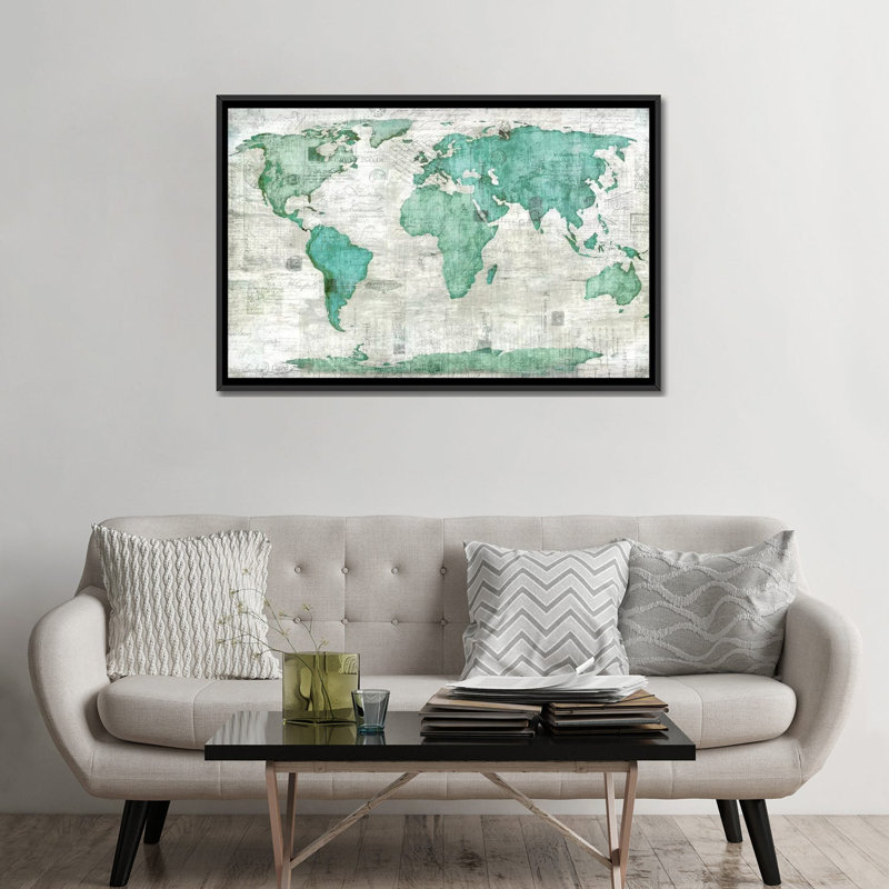 « world », impression sur toile, H 18 po x l 26 po x P 1,5 po, Toile avec cadre flottant noir, Pas de tapis