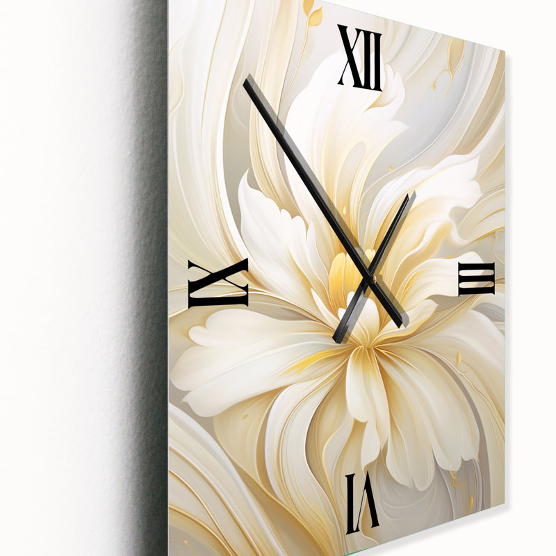 Dreamy White - Fleurs numériques printanières - Très grandes horloges murales, H 32 po x l 24 po x P 1 po