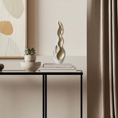 Decorative Tall Wavy Figurine Statue For Home Decor - Artistic Sculpture For Living Room Decoration Or Entryway Accent - 32", White