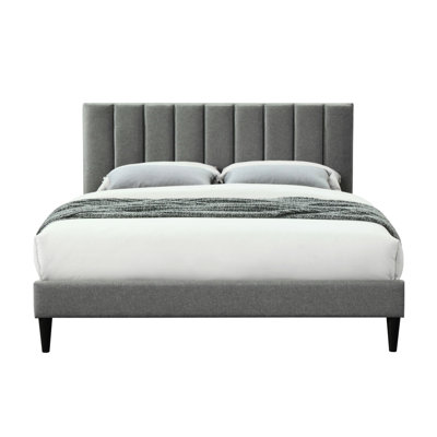 Queen Sized Linked Bed In A Box, Gray Fabric Channel Headboard, 42.77" H X 83.8" D 63.22" W, 72 Lb Attribute Box With Amalgamation, 64" W 42.5" H, Unveiling