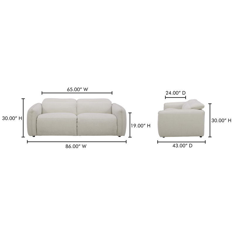 Pompeo 86'' Upholstered Reclining Sofa, Warm White Basketweave