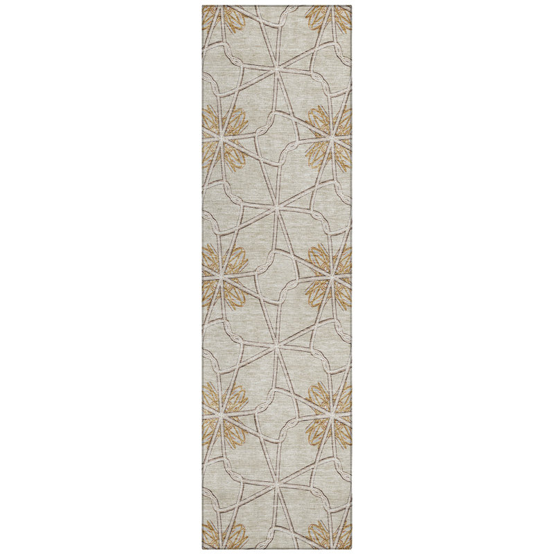 Ivory Geometric Synthetic Indoor/Outdoor Runner Rug 2'3" x 7'6"