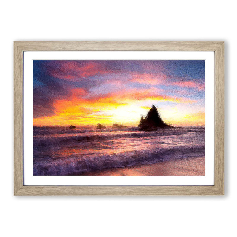 Martins Beach - Picture Frame Painting Print, Oak Framed, 48cm H x 65cm W x 2cm D