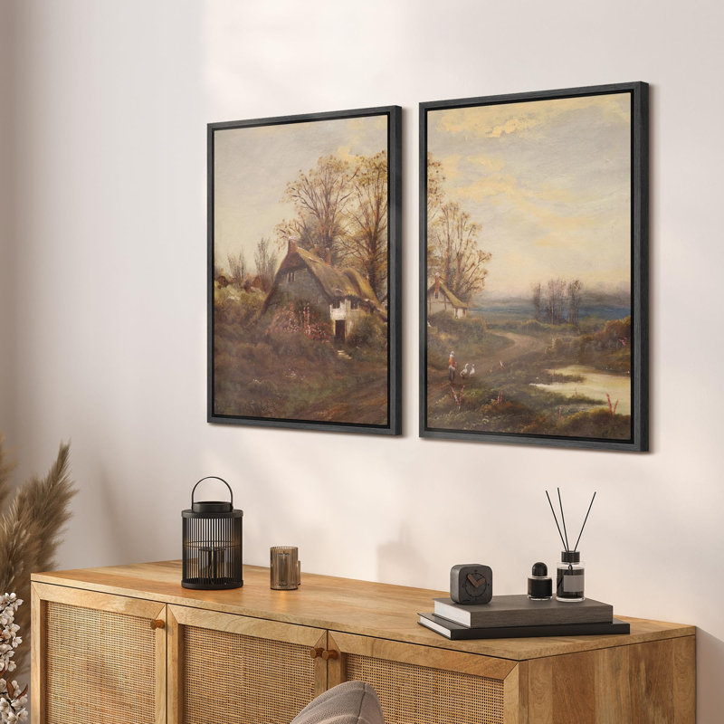 «Mystical Moonlit Meadow Nocturnal Landscape», 2 pièces sur toile, Noir, H 36 po x l 48 po
