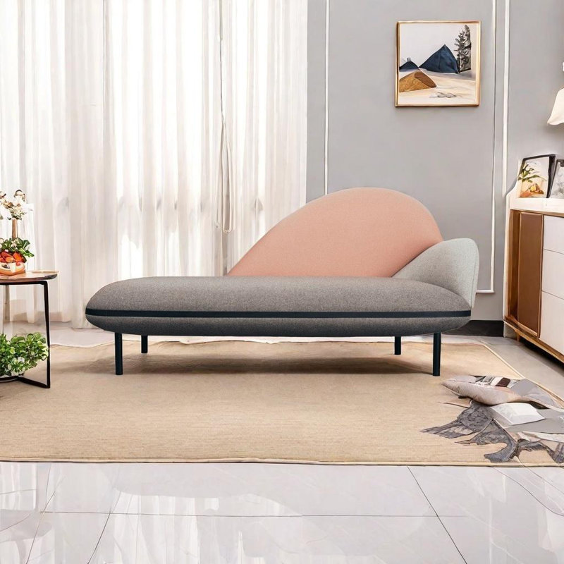 Chaise longue en velours, Gris, Orienté à droite