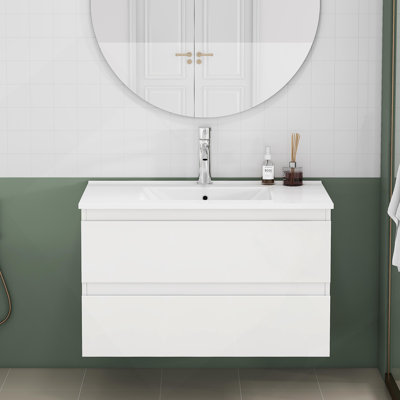 Meuble-lavabo avec lavabo et 2 grands tiroirs, système de fermeture en douceur