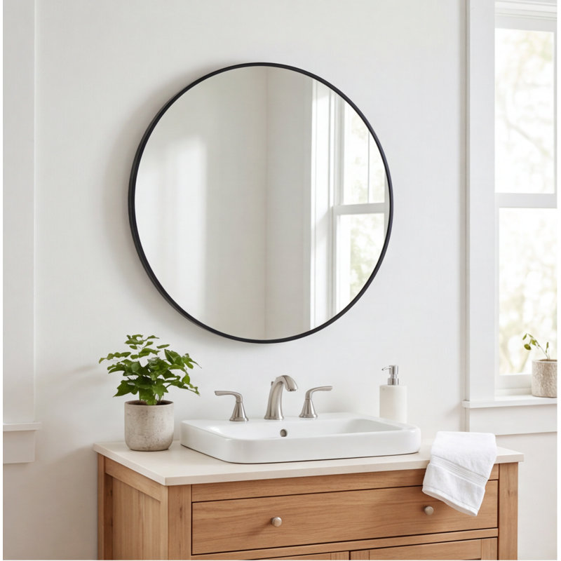 Miroir de salle de bain rond noir en métal 16 pouces