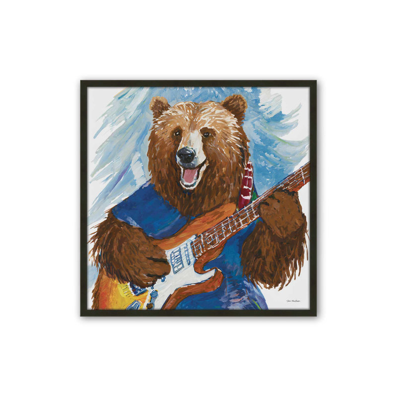 «Rock and Roll Bear» par Seven Trees Design, reproduction d'art, 20 W x 20 H, Black, Framed Print