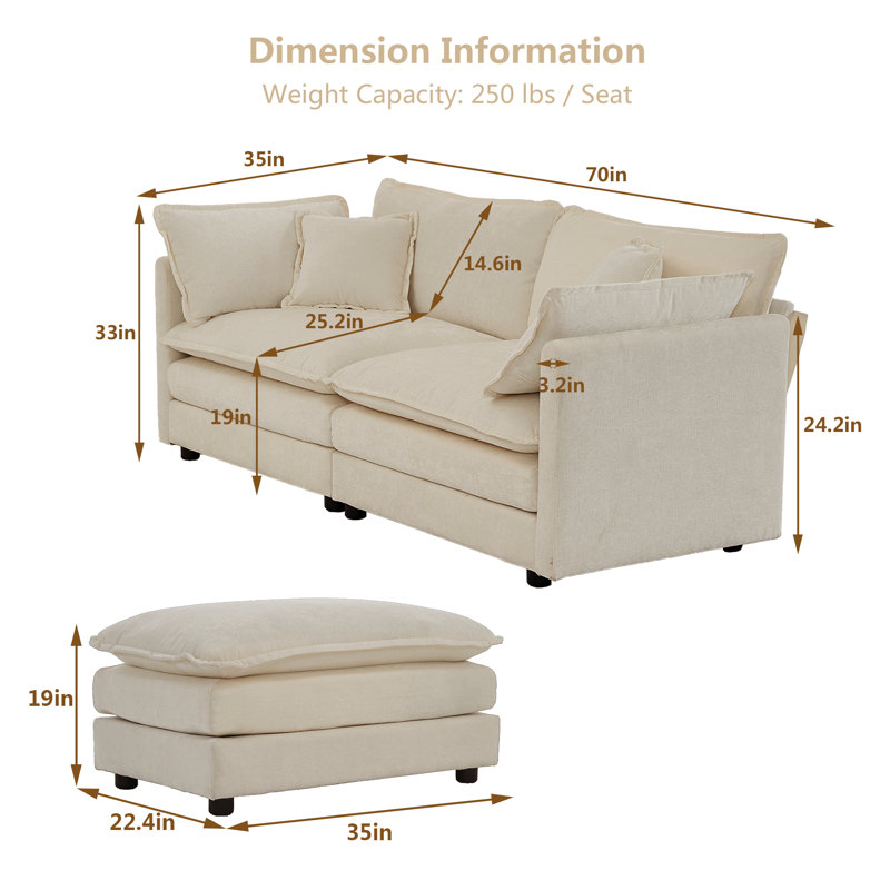 Canapé en chenille Cloud , Causeuse pour salon , Chenille café clair
