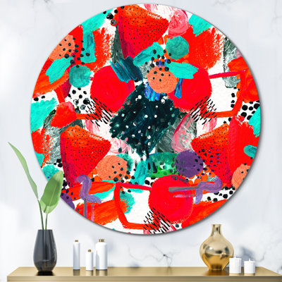 Motif de pinceaux rouges et turquoise - Cercle en métal à motifs