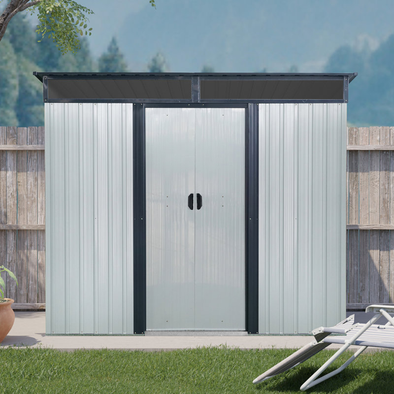 8ft X 6ft Outdoor Metal Storage With Lockable Doors For Garden, Lawn Materials 8 6 Ft Shed Shell -, White/Black