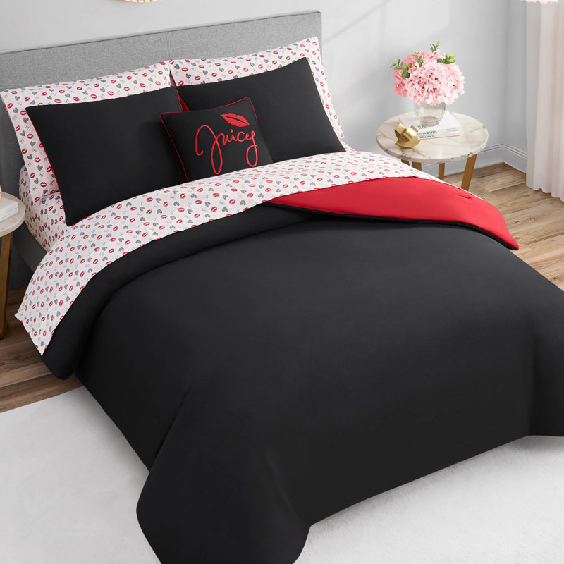 Juicy Couture Glam Girl Reversible Solid Bed-in-a-Bag Comforter Set, Queen