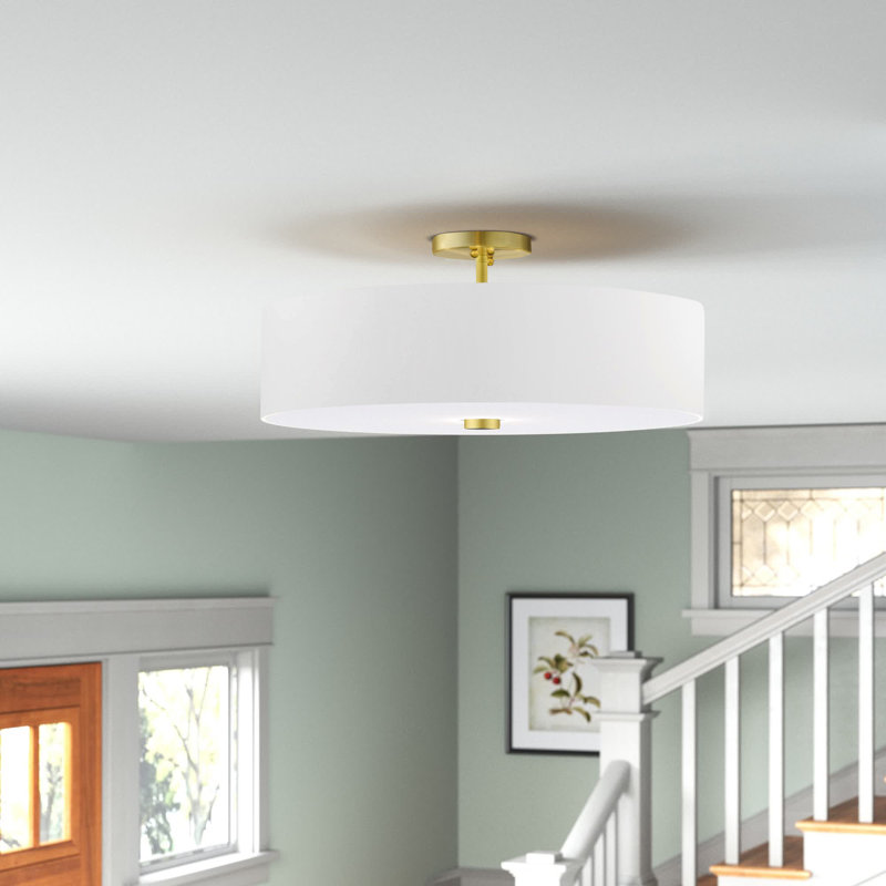 Plafonnier semi-encastré 5 lumières Bazilijus, Blanc cassé, Laiton satiné