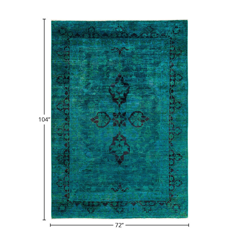 Tapis noir / turquoise unique 6 pi x 8 pi 8 po Conyngham
