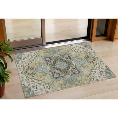 Tapis d'intérieur lavable oriental beige, vert et brun 3 pi x 5 pi