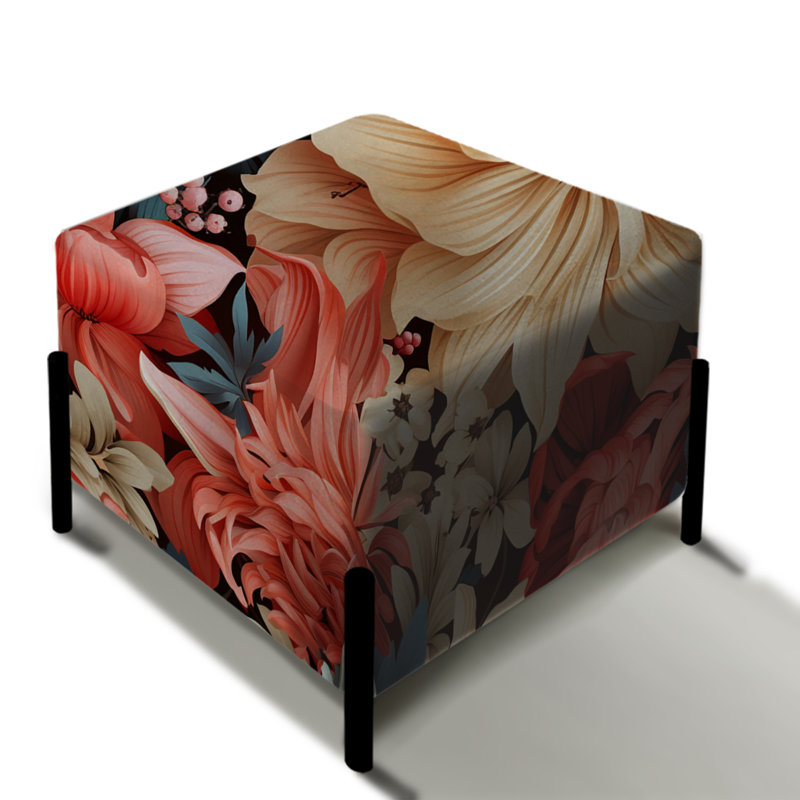 Pink Boho Floral Harmony - Floral Square Ottoman
