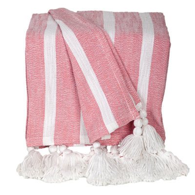 Nara Pink Cotton Slub Throw Blanket with Tassels 50" x 60"