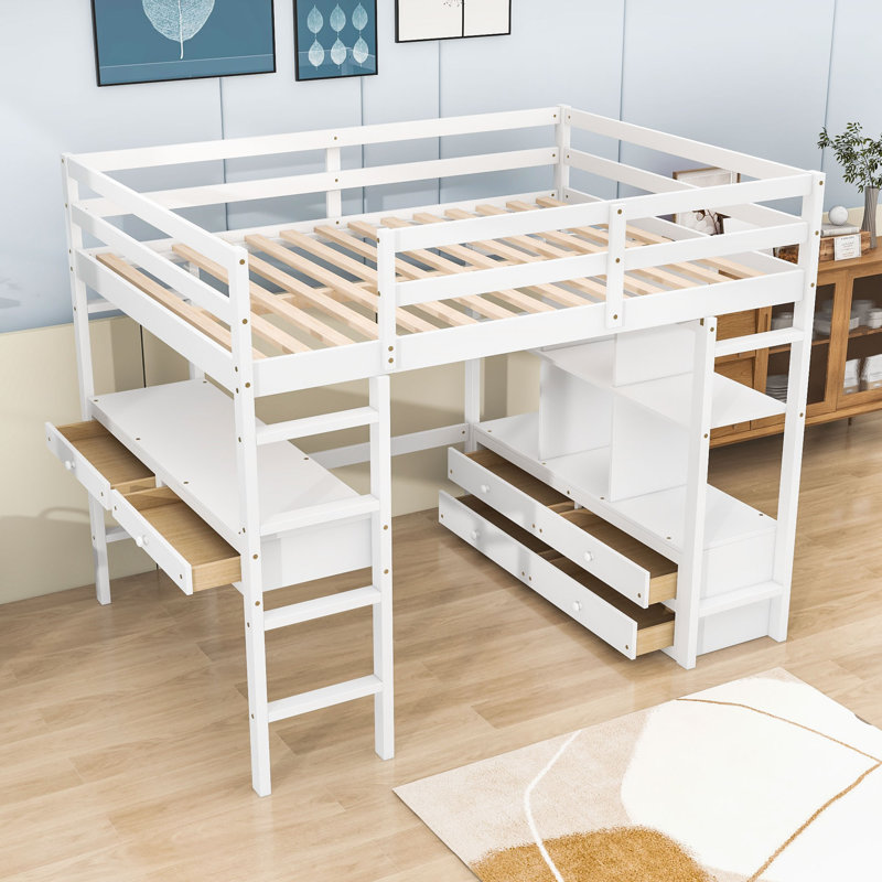 Genina Kids Full Loft Bed with Drawers, White