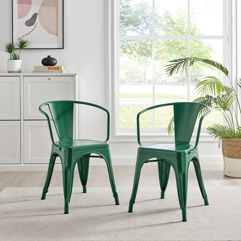 Honora Classic Industrial Metal Dining Chair with Arms - Style Bold Colour Stackable Side Chair, Green