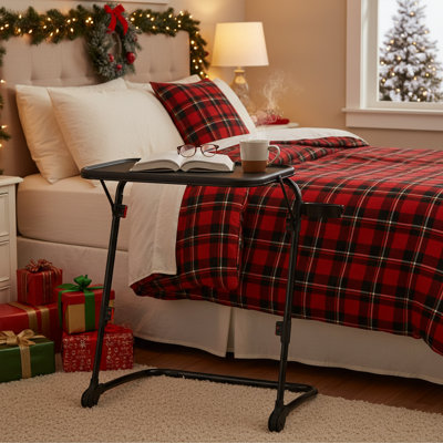 Ebern Designs Adjustable Folding TV Tray Table with Cup Holder, 4 Heights & 3 Angles – Portable Snack & Laptop Table, Perfect Holiday Gift for Home or Dorm