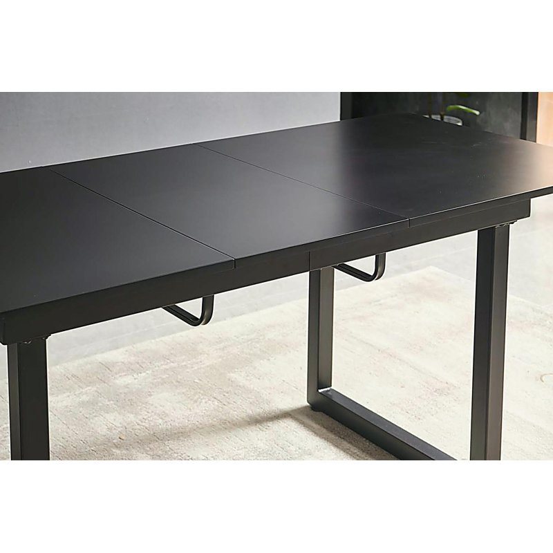 Square Extendable Dining Table with metal leg, Black, Black