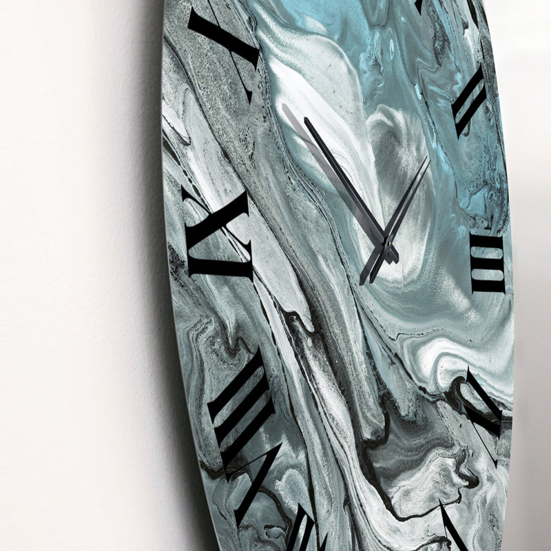 Horloge murale moderne en marbre noir et bleu abstrait I, Moyen