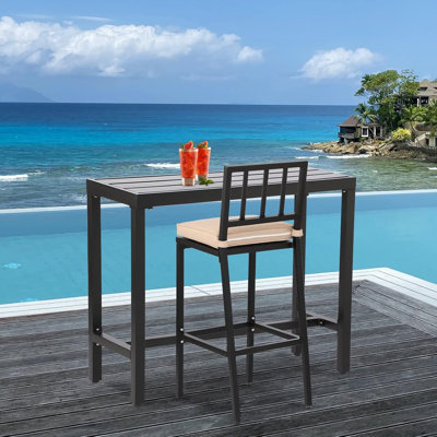 Table de bar d'extérieur, table de bar à hauteur de comptoir de patio, tables de bar rectangulaires de 55 po pour patio, jardin, cour, balcon, bord de piscine (noir)