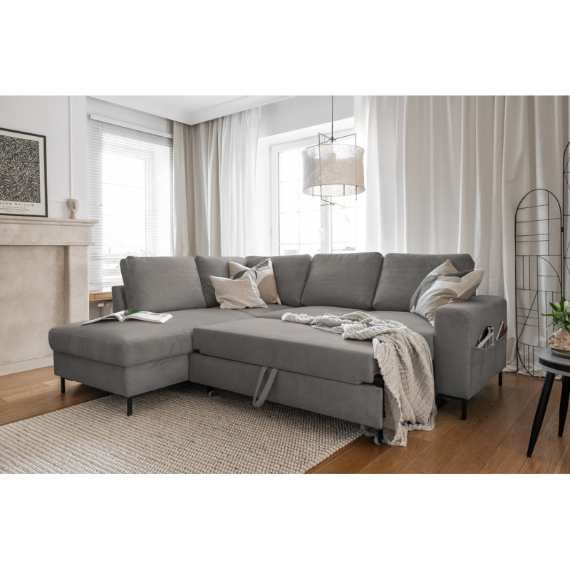 Lofty Lilly 6 seater Corner Sofa Bed, Light Grey, Left Hand Facing