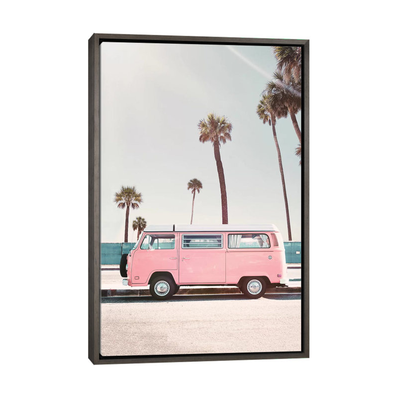 «Pink Van» par Sissi & Seb - reproduction de photo, H 40 po x l 26 po x P 1,5 po, Toile avec cadre gris, Pas de tapis