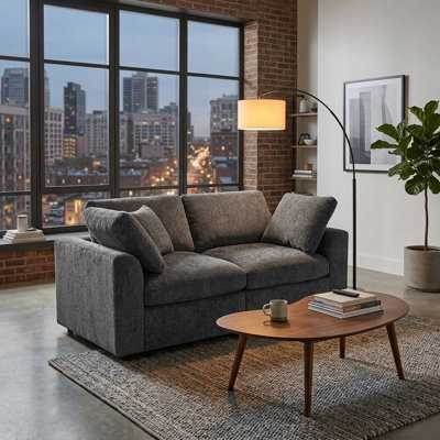 Canapé U-Style moderne de 72,8 po, canapé en chenille douce avec structure en bois massif et coussin décoratif, canapé rembourré à 2 places pour salon, appartement et chambre à coucher