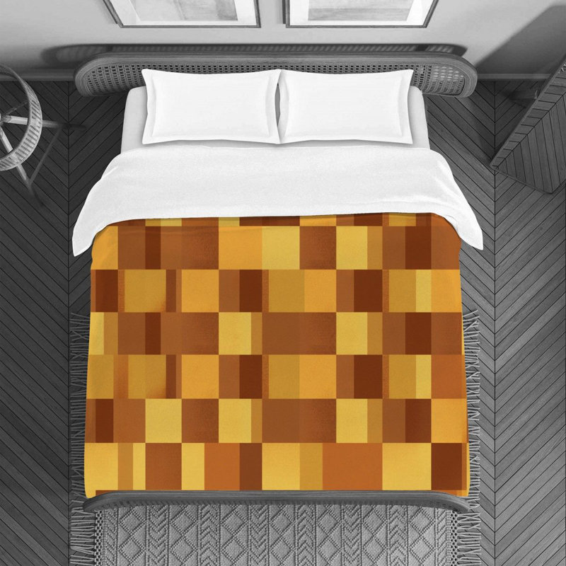 Machine Printed Duvet Cover, Twin Duvet Cover, Gold/Brown