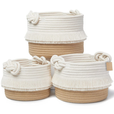 Ensemble de 3 paniers de rangement en corde de coton tissé, petits paniers de rangement décoratifs pour chambre de bébé, jouet pour animal de compagnie, tablettes de salle de bain et décoration intérieure