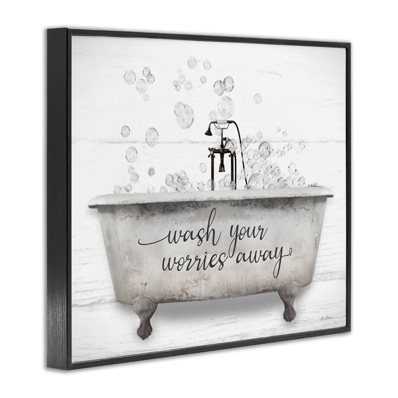«Wash Worries Away Tub Bubble», estampe numérique encadrée par Lori Deiter, H 16 po x l 20 po, Giclée encadrée noir minuit
