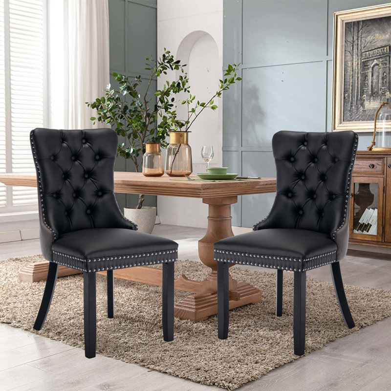 Esdert 20'' H Tufted Upholstered Side Chair, Black/Gray